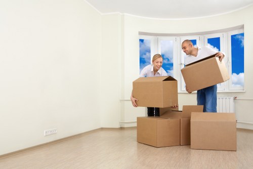 Van loading scene with furniture and boxes for delivery