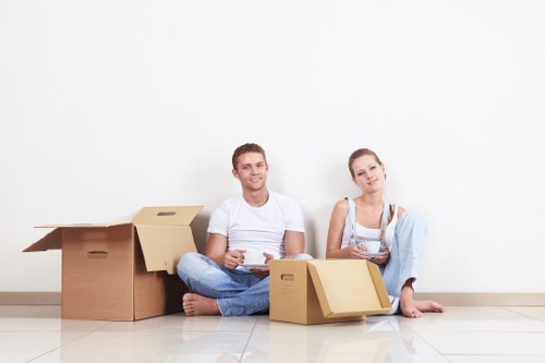 Office furniture and equipment prepared for a Hoxton business move