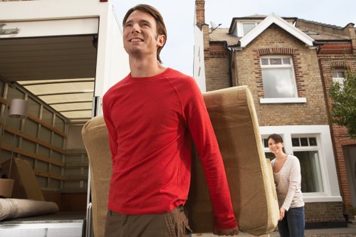 Packed boxes and furniture prepared for a Hoxton removal