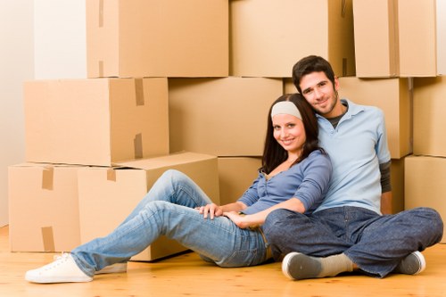 Household furniture and boxes prepared for a local home move