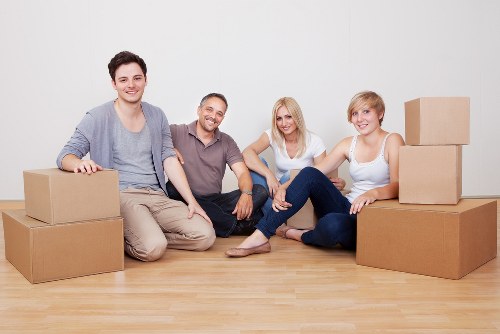 Packed household boxes ready for removals in Hoxton